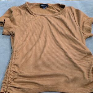 originality S Women's Ribbed Ruched Short Sleeve Cropped shirt Brown  y2k style